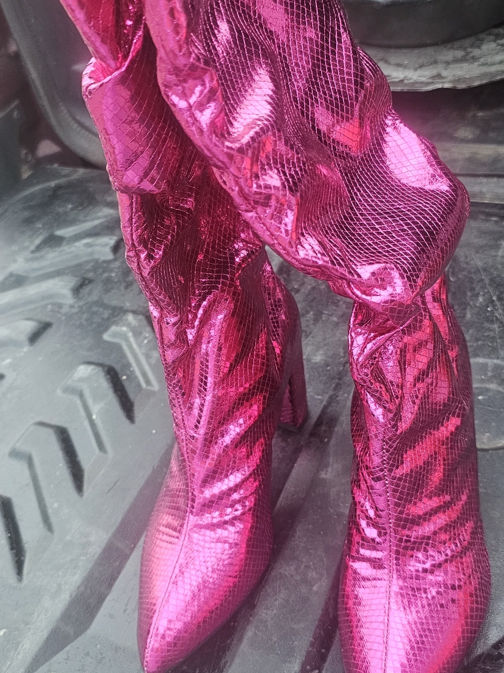 Women’s Metallic Pink Over-the-Knee Boots